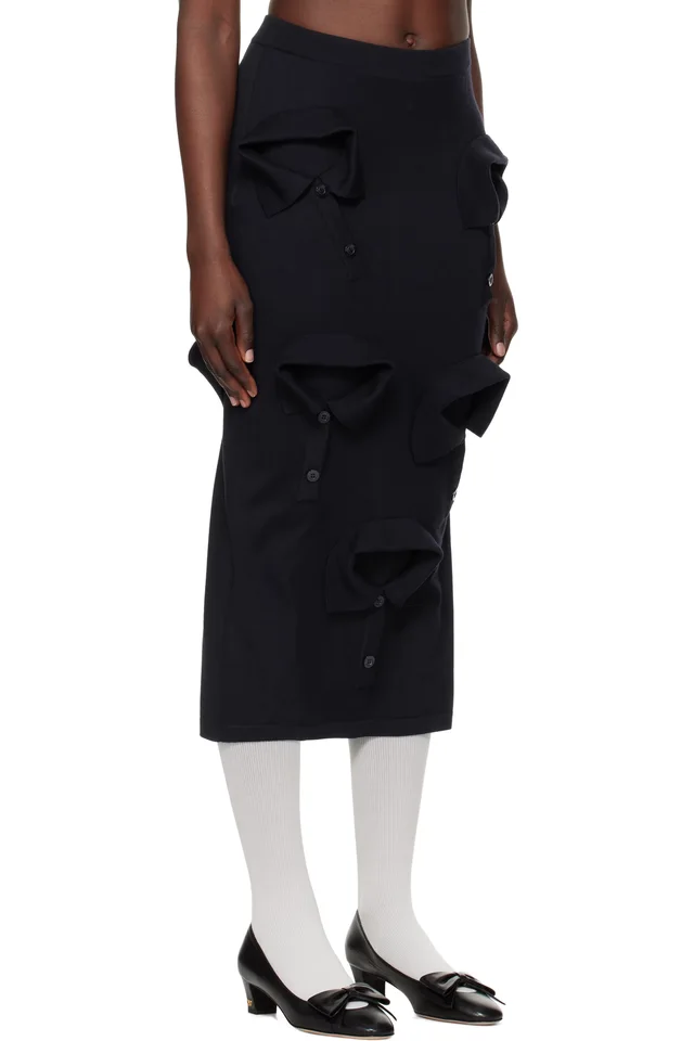 Moschino Navy Multi Collars Knitted Midi Skirt, photo 2 of 2 from SSENSE