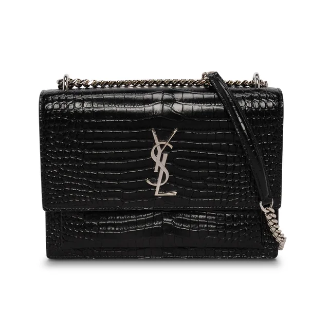 Saint Laurent Croc Embossed Medium Sunset Bag in Black Crocodile from Blue Spinach