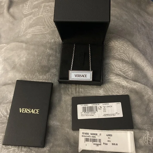 Versace Women's Necklace - Silver/Black in gray|black|silver from Depop, photo 1 of 1