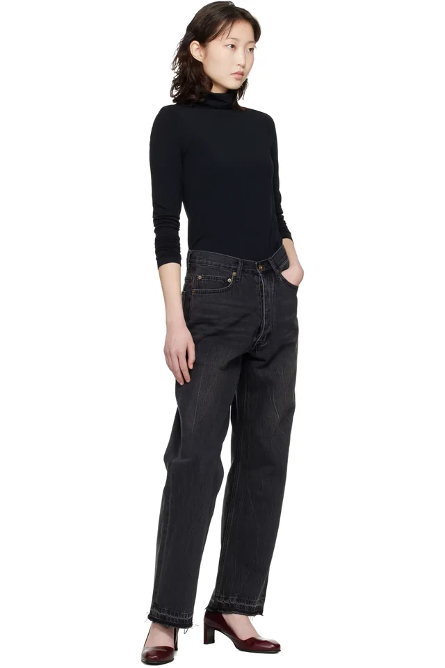 TONYWACK Black Frayed Hem Loose Straight Denim Jeans, photo 4 of 4 from SSENSE