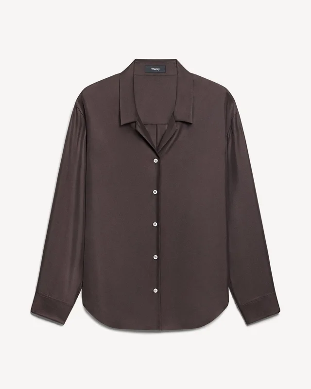 Theory Boxy Button-Up Shirt in Mod Silk Twill, photo 2 of 4 from Theory