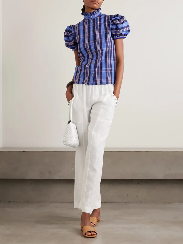 THIERRY COLSON Vike ruffled checked cotton-blend poplin blouse in Blue, photo 2 of 2 from NET-A-PORTER (Canada)