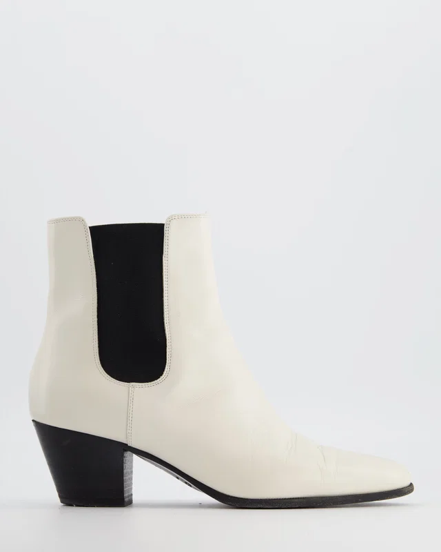 Celine White Pointed Boots with Black Detail Size EU 37.5 in Black from Sellier