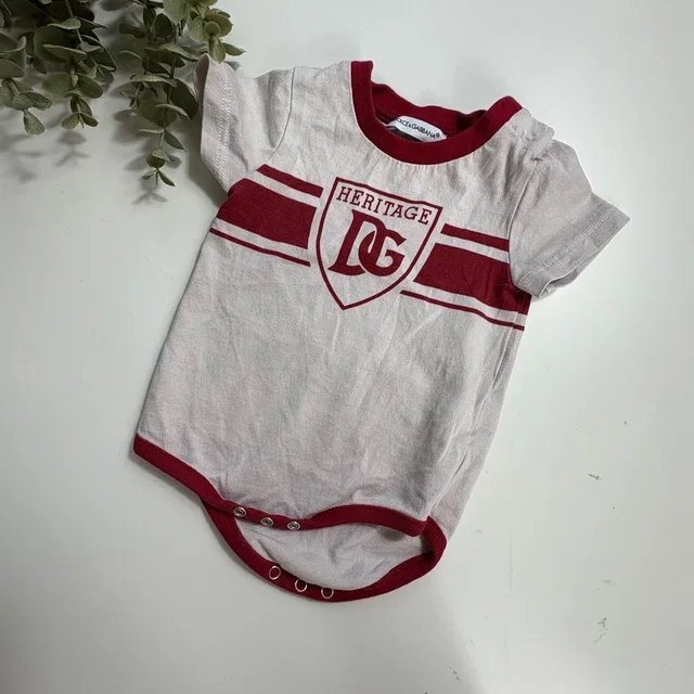 Dolce & Gabbana Heritage Dg Logo Baby Bodysuit Gray Red 3-6 Months Romper Italy in red|gray from Poshmark