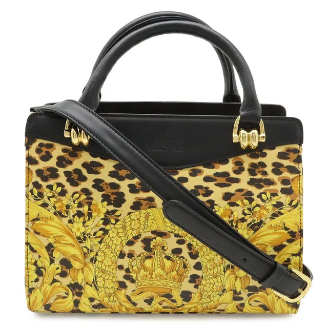 Versace Gianni Barocco Leopard Handbag 2-Way Shoulder Yellow Black in Black Coated canvas from The Reluxe