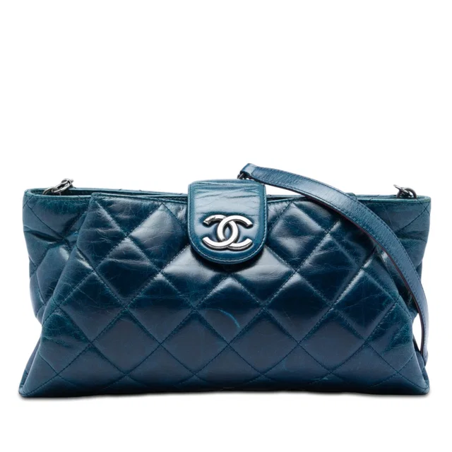 Blue Chanel Quilted Glazed Calfskin Coco Pleats Chain Clutch Crossbody Bag in Blue Calfskin from Designer Revival