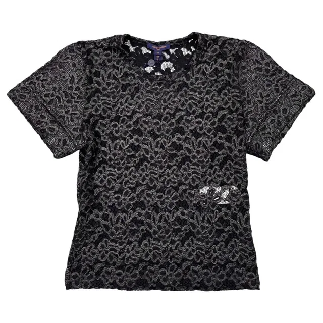 Louis Vuitton Short Sleeve Shirt Floral Lace Flower Black 42 in Black Nylon from The Reluxe