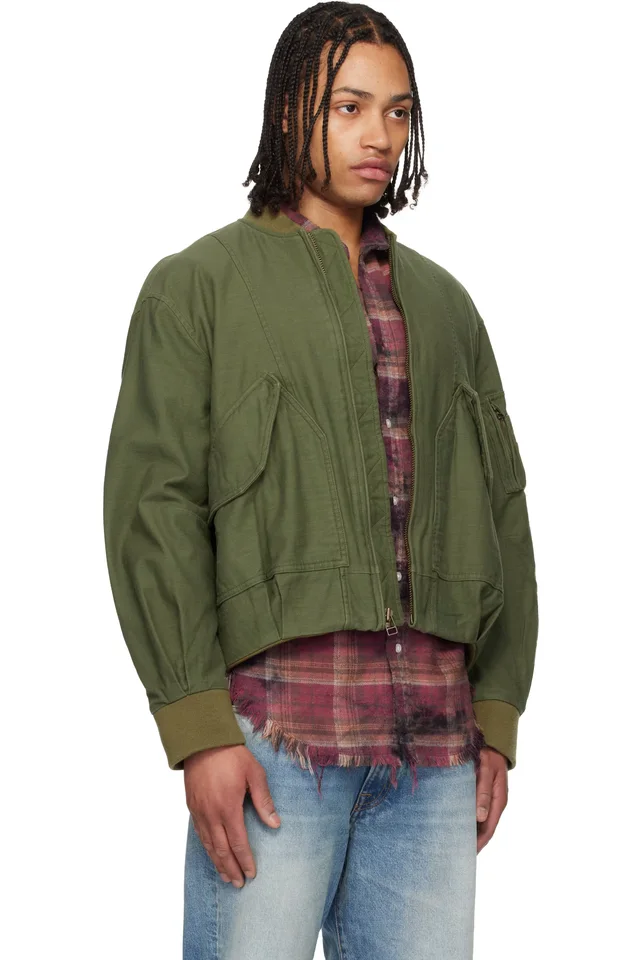 R13 Khaki Bubble Bomber Jacket, photo 2 of 4 from SSENSE