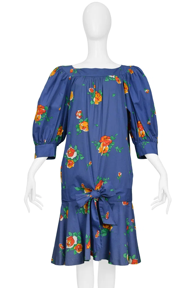 Saint Laurent Blue Floral Drop Dress in Blue from Resurrection Vintage