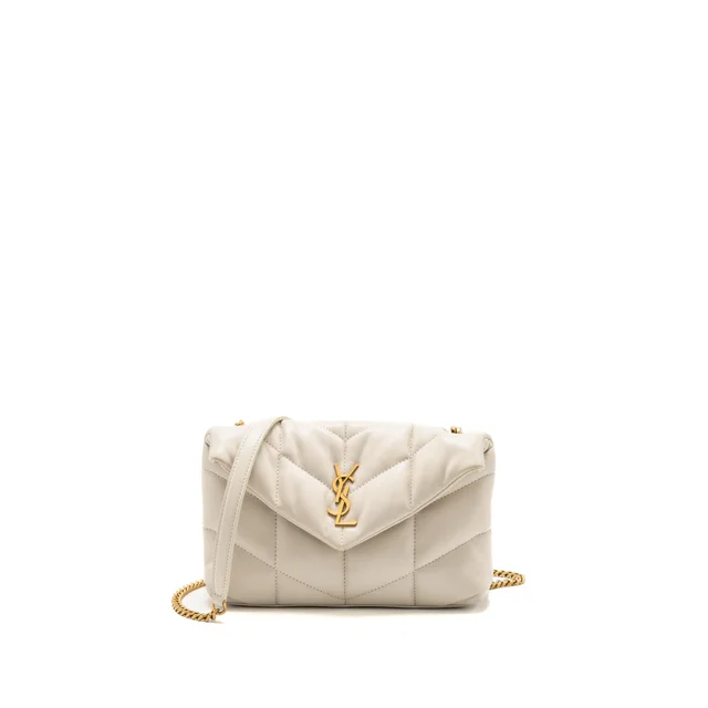 Saint Laurent Toy Loulou Puffer Bag Lambskin White GHW in White Lambskin from EMIER