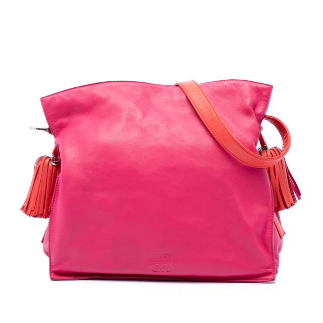 Pink LOEWE Bicolor Nappa Flamenco Tassel 30 Crossbody in Pink Nappa leather from Designer Revival