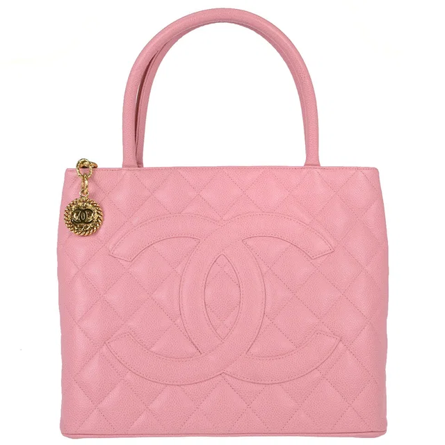 Chanel 2003-2004 Pink Caviar Skin Medallion Tote Handbag in Pink Caviar leather from AMORE Vintage Tokyo