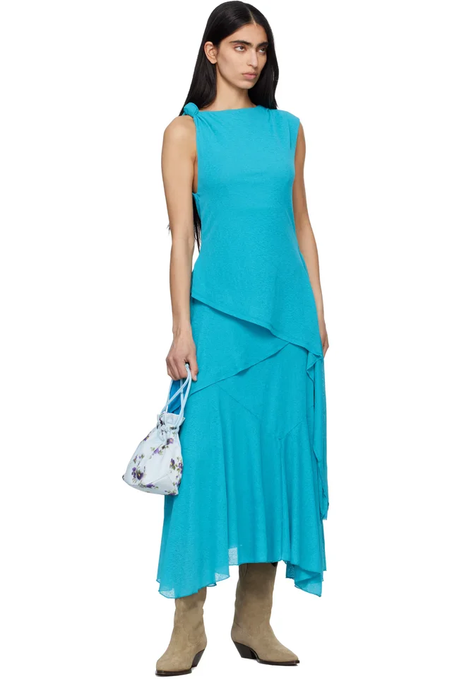 GANNI Blue Marl Mesh Maxi Dress, photo 4 of 4 from SSENSE