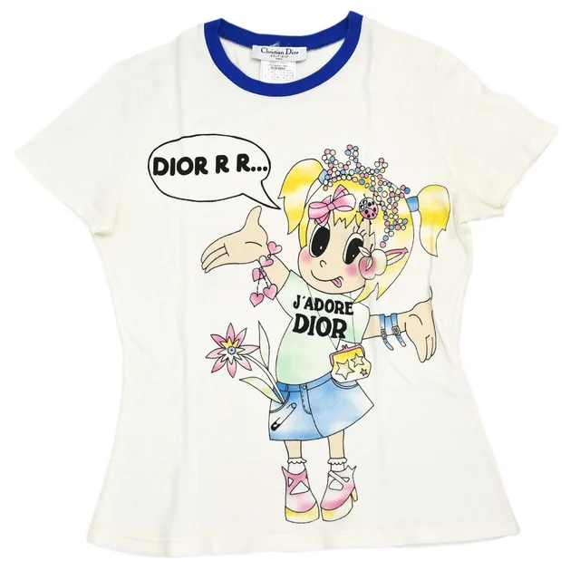 Dior 2005 Print T-shirt Cartoon Girl Ivory #44 in White from AMORE Vintage Tokyo