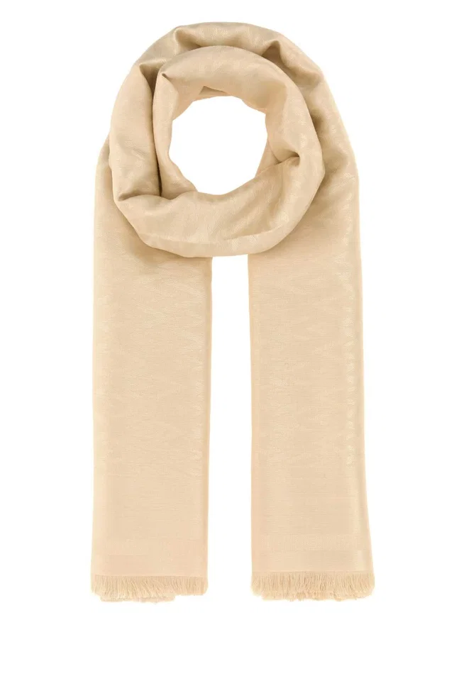 Valentino Garavani Silk-Wool Blend Scarf — Beige Exterior: Silk Wool Scarfs in Beige Silk from HEWI