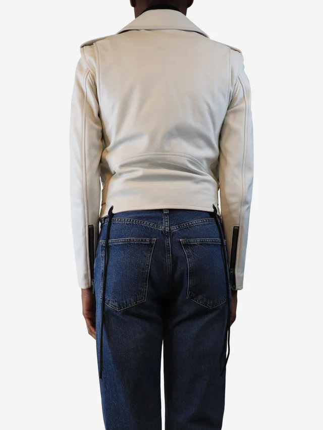 Saint Laurent White leather biker jacket - size UK 8 in White Leather from Sign of the Times, photo 2 of 2