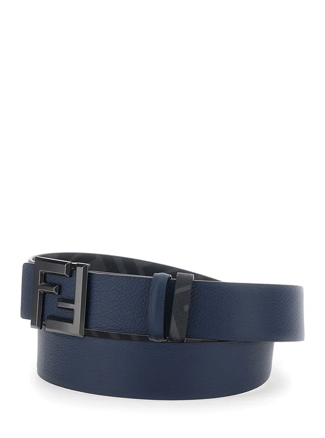 Fendi Blue Reversible Belt with Square FF Buckle in Leather Man in Blue 100% Calf, photo 2 of 5 from Gaudenzi Boutique