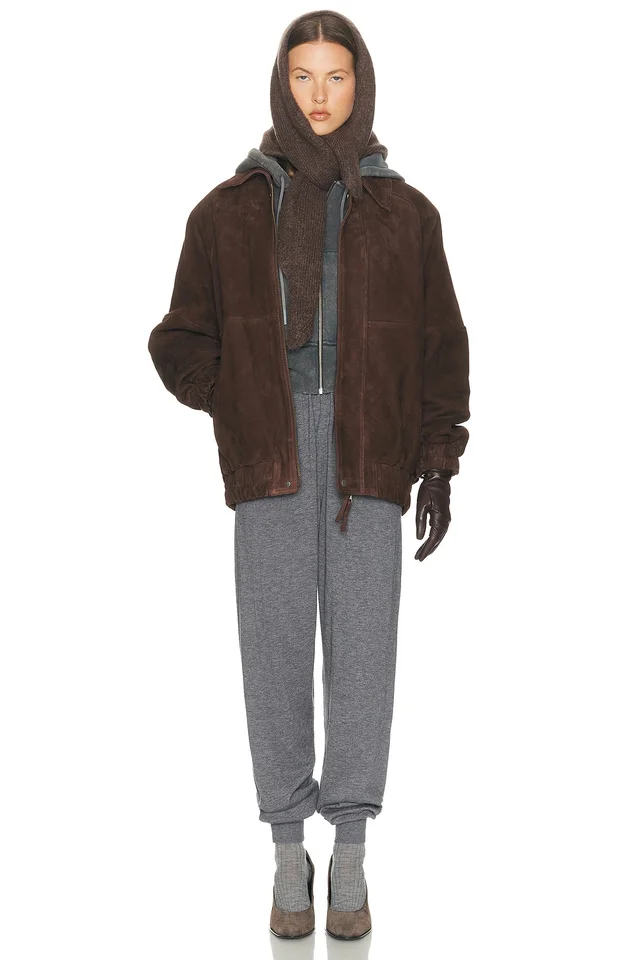 Helsa The Oversized Suede Bomber in Brown, photo 2 of 2 from FWRD