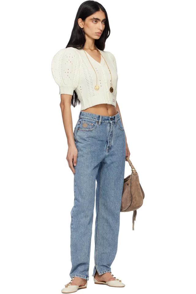 Chloé White Puff-Sleeve Wool & Cashmere Knit Cardigan, photo 4 of 4 from SSENSE