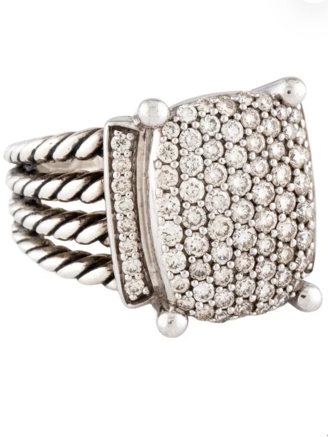 David Yurman Sterling Silver Pave Diamond Square Ring - White in white|silver|gray from Poshmark