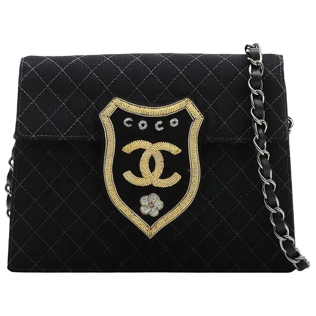 Chanel 2004 production period, CC Mark emblem patch chain shoulder bag, black in Black Nylon from VINTAGE QOO TOKYO