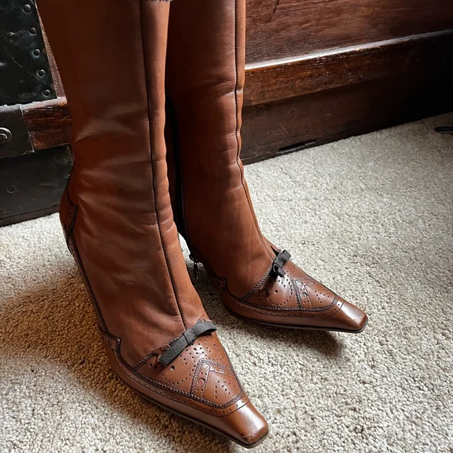 Prada Brown Ankle Boots in brown|red Leather from Poshmark