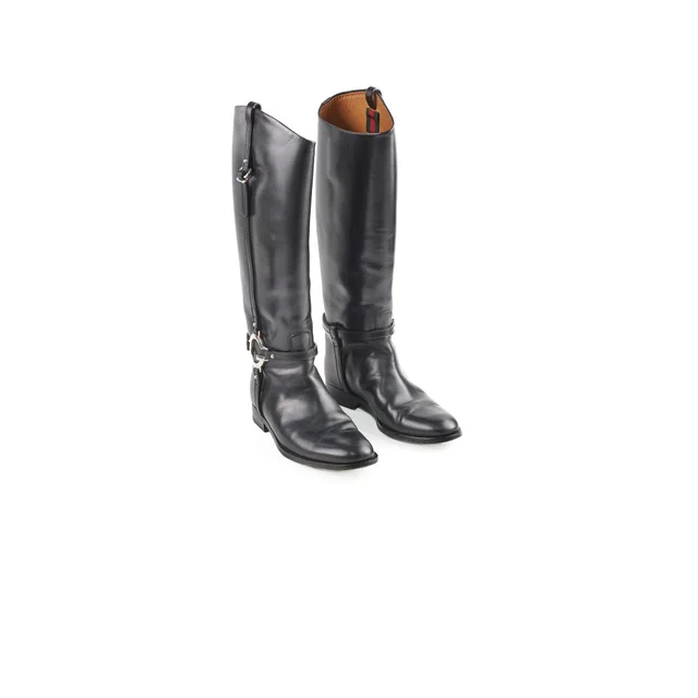 Gucci Knee High Boots Ribot Black 38 in Black Leather from The Purse Affair