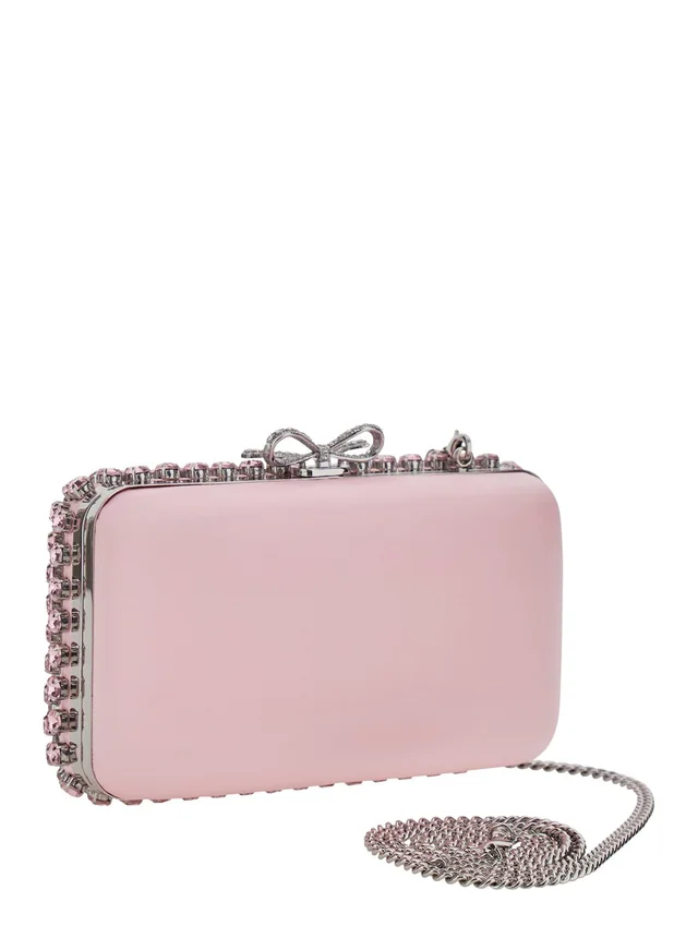 SELF-PORTRAIT "PINK SATIN CRYSTAL CLUTCH BAG" Pink Clutch Bag with crystals on the front in satin for women in Pink, photo 6 of 10 from Gaudenzi Boutique