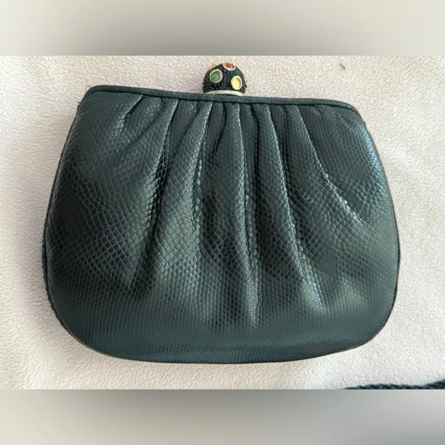 Judith Leiber Vintage Black Lizard Skin Convertible Crossbody Long Strap Clutch in black Lizard from Poshmark