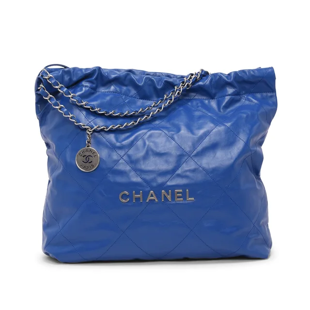 Chanel Shiny Calfskin Small 22 Bag in Royal Blue Calfskin from Blue Spinach
