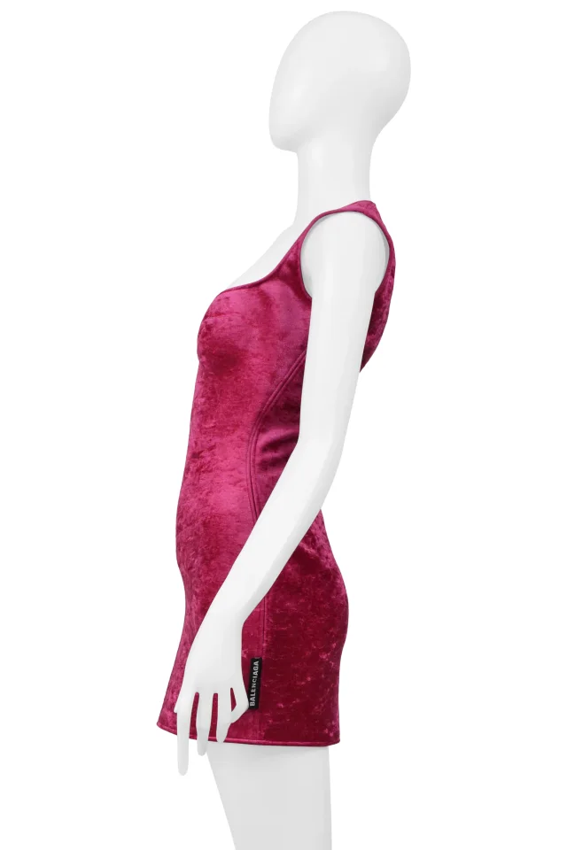 Balenciaga Pink Neoprene Velvet Mini Dress 2018 in Pink Velvet from Resurrection Vintage, photo 6 of 8