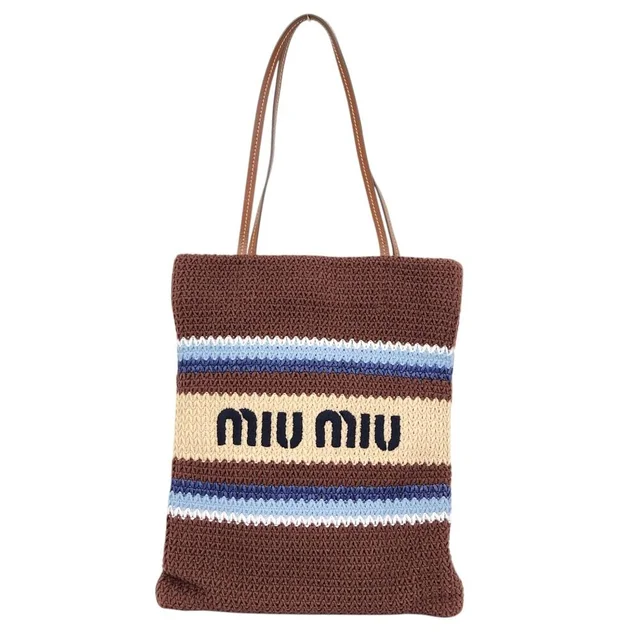 Miu Miu Raffia Effect Woven Tote Bag Cocoa Brown in Brown Woven leather from The Reluxe