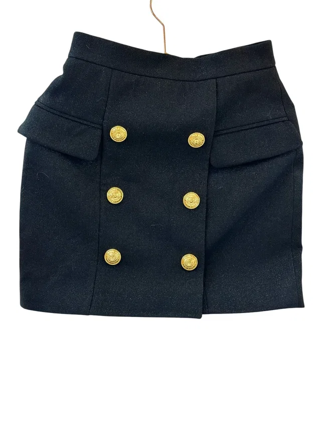Balmain High-Waisted Mini Skirt Black Virgin Wool - Size 38 in Black Wool from Luxury Promise