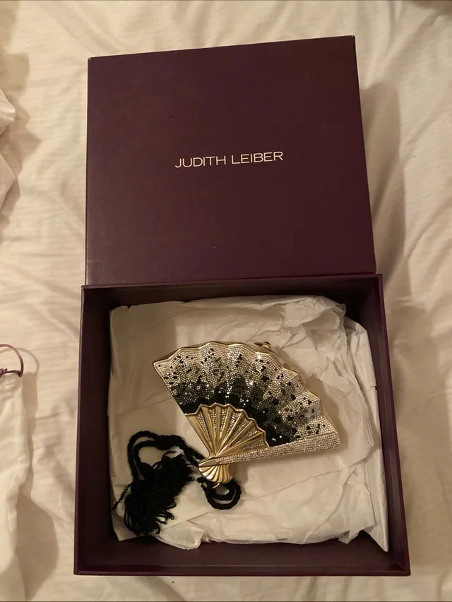Judith Leiber Vintage Black, Gold & Silver Fan Minaudire in gold|black from Poshmark