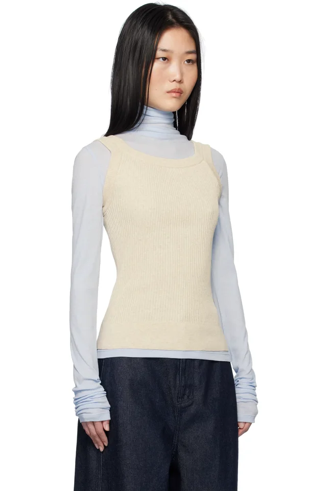 LE17SEPTEMBRE Beige Ribbed Scoop Neck Tank Top, photo 2 of 5 from SSENSE