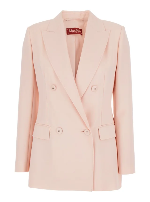 Pink Double-breasted Jacket with Peak Revers in Virgin Wool Women in Pink, image 1 of 1 from Gaudenzi Boutique