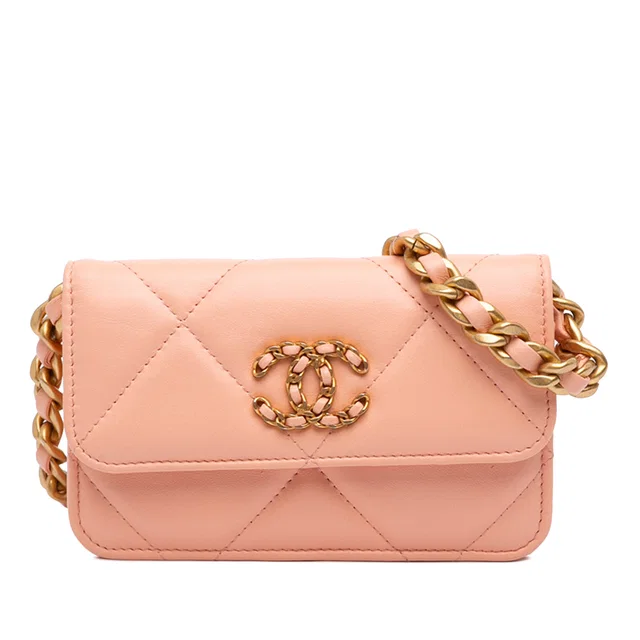 Pink Chanel Quilted Lambskin 19 Wallet on Chain Satchel in Pink Lambskin from Designer Revival