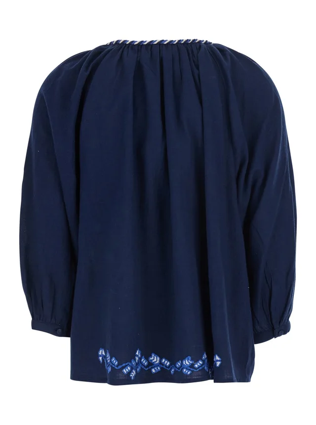 DERHY 'Enora' Blue Blouse with Balloon Sleeves and All-Over Floral Embroidery in Cotton for Women in Blue 100% Cotton, photo 4 of 6 from Gaudenzi Boutique
