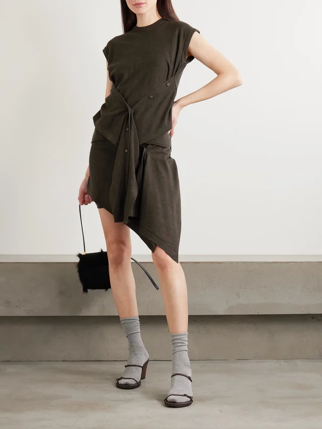 LEMAIRE Asymmetric draped wool-blend top in Brown, photo 2 of 2 from NET-A-PORTER (Canada)
