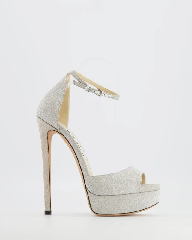 Jimmy Choo Silver Glitter Max 150 Heeled Platform Sandals Size EU 38 in Silver from Sellier