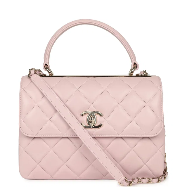 Chanel Medium Trendy CC Top Handle Flap Light Pink Lambskin Light Gold Hardware in Pink Lambskin from Madison Avenue Couture