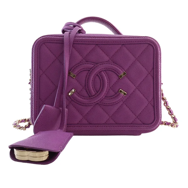 Purple Chanel Small Caviar CC Filigree Vanity Case Satchel in Purple Caviar leather from Designer Revival