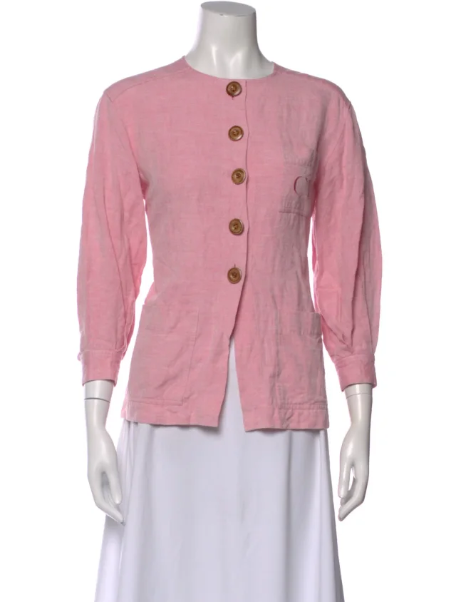 Dior Linen Three-Quarter Sleeve Button-Up Top in pink from The RealReal