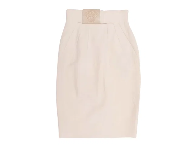 Cream Versace Medusa Head Knee-Length Pencil Skirt Size IT 38 in White from Designer Revival