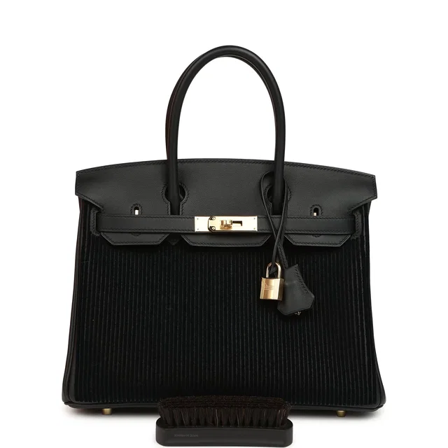 Hermès Birkin 30 Cote-a-Cote Tuffetage, Black Swift Permabrass Hardware in Black Swift leather from Madison Avenue Couture