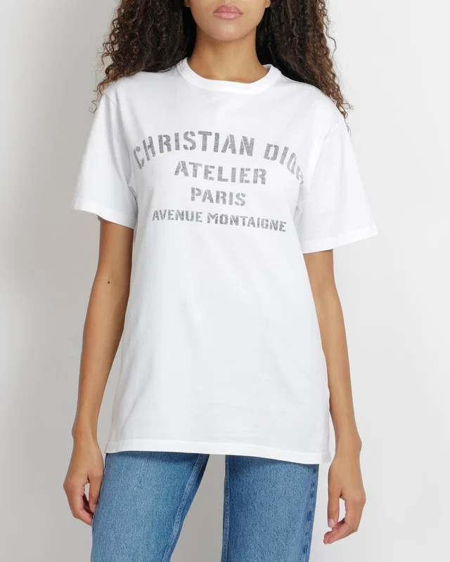 Dior White Short-Sleeved Oversized T-Shirt with Grey Logo Print Size XS (UK 6) in White from Sellier