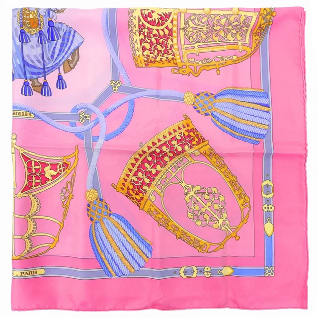 Hermès Carré 90 Les Muserolles Scarf Pink/Light Blue in Blue Silk from VINTAGE QOO TOKYO