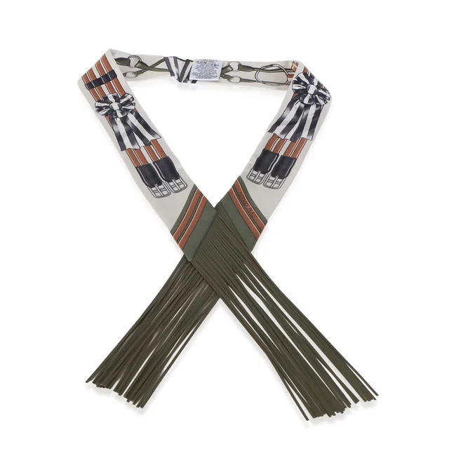 Hermès Crème Kaki Beige Dore Fringe Silk Jumping Twilly in Beige Silk from myGemma