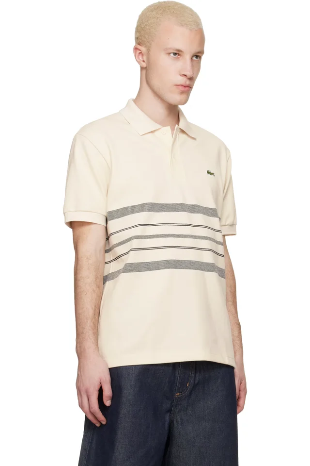 Lacoste Off-White 'French Made' Classic Fit Striped Polo, photo 2 of 4 from SSENSE