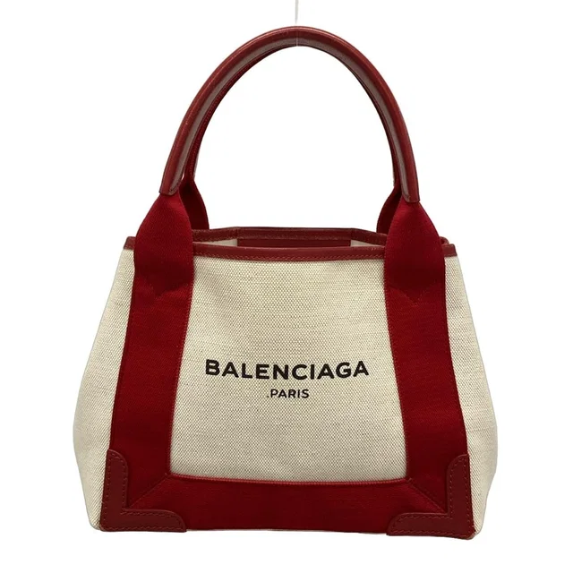 Balenciaga Tote Bag Navy Cabas XS Ivory Red Leather in White Leather from The Reluxe